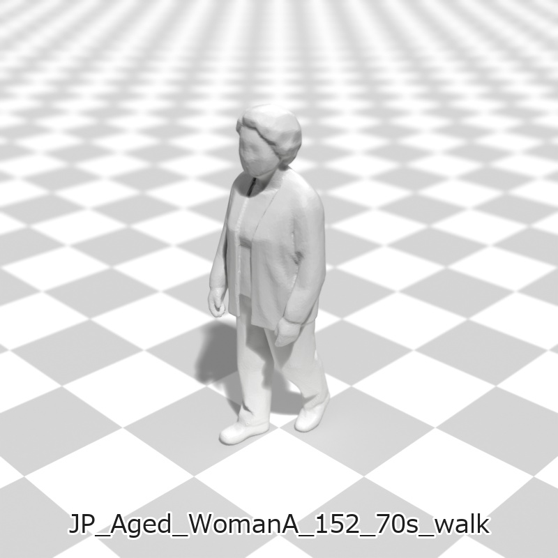 建築模型用 添景3Dデータ(1/50):高齢女性A(5ポーズセット)1/50 Scale 3D Staffage Data for Architectural Scale Models: Elderly Woman A (Set of 5 Poses)