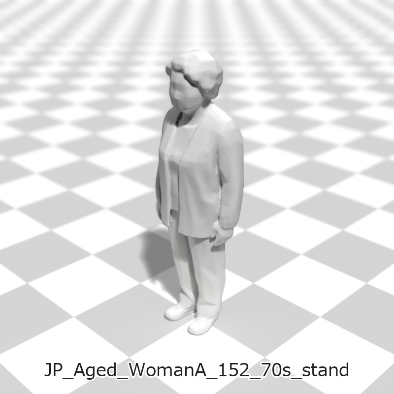 建築模型用 添景3Dデータ(1/50):高齢女性A(5ポーズセット)1/50 Scale 3D Staffage Data for Architectural Scale Models: Elderly Woman A (Set of 5 Poses)