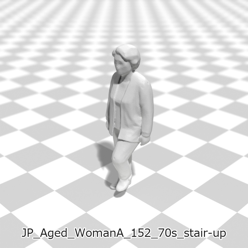 建築模型用 添景3Dデータ(1/50):高齢女性A(5ポーズセット)1/50 Scale 3D Staffage Data for Architectural Scale Models: Elderly Woman A (Set of 5 Poses)