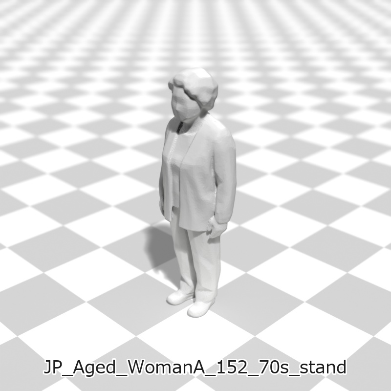 建築模型用 添景3Dデータ(1/50):高齢女性A(5ポーズセット)1/50 Scale 3D Staffage Data for Architectural Scale Models: Elderly Woman A (Set of 5 Poses)