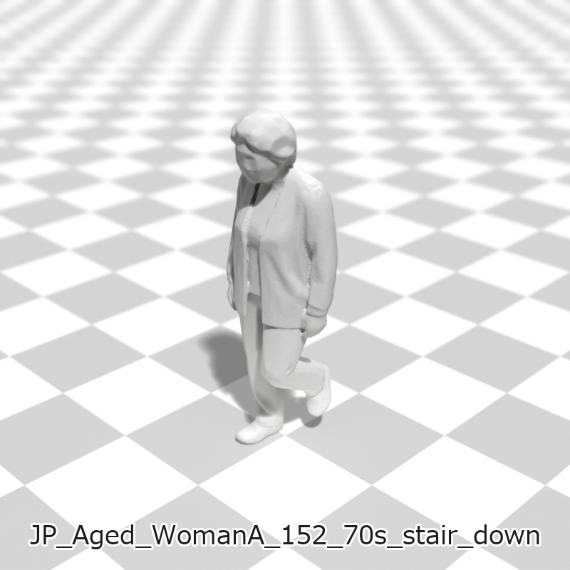 建築模型用 添景3Dデータ(1/50):高齢女性A(5ポーズセット)1/50 Scale 3D Staffage Data for Architectural Scale Models: Elderly Woman A (Set of 5 Poses)