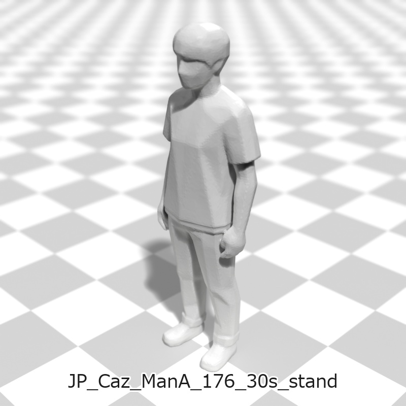 建築模型用 添景3Dデータ(1/50):カジュアル男性A(5ポーズセット) 1/50 Scale 3D Staffage Data for Architectural Scale Models: Casual Man A (Set of 5 Poses)