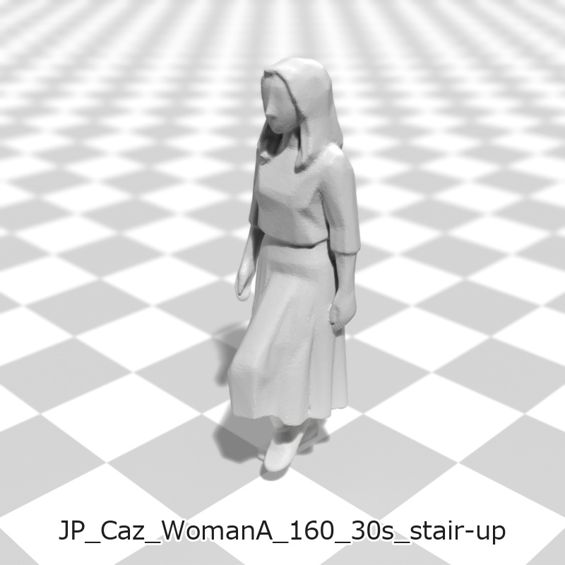 建築模型用 添景3Dデータ(1/50):カジュアル女性A(5ポーズセット) 1/50 Scale 3D Staffage Data for Architectural Scale Models: Casual Woman A (Set of 5 Poses)