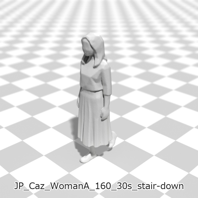 建築模型用 添景3Dデータ(1/50):カジュアル女性A(5ポーズセット) 1/50 Scale 3D Staffage Data for Architectural Scale Models: Casual Woman A (Set of 5 Poses)