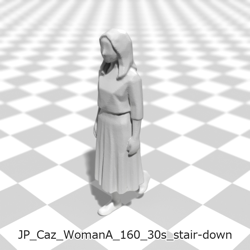 建築模型用 添景3Dデータ(1/50):カジュアル女性A(5ポーズセット) 1/50 Scale 3D Staffage Data for Architectural Scale Models: Casual Woman A (Set of 5 Poses)