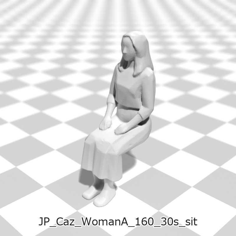 建築模型用 添景3Dデータ(1/50):カジュアル女性A(5ポーズセット) 1/50 Scale 3D Staffage Data for Architectural Scale Models: Casual Woman A (Set of 5 Poses)