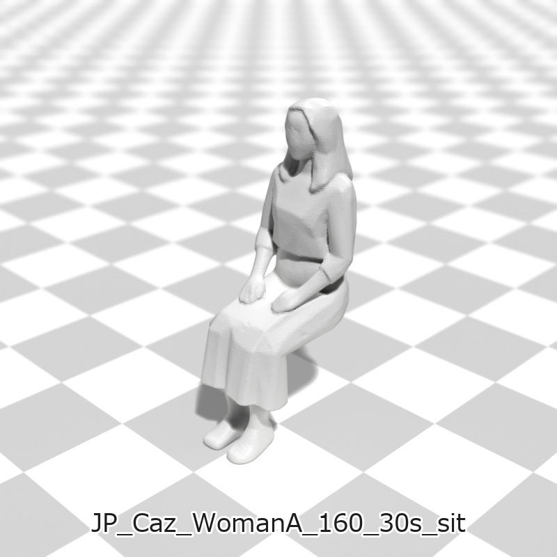 建築模型用 添景3Dデータ(1/50):カジュアル女性A(5ポーズセット) 1/50 Scale 3D Staffage Data for Architectural Scale Models: Casual Woman A (Set of 5 Poses)