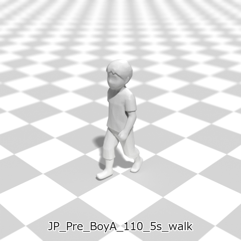 建築模型用 添景3Dデータ(1/50):未就学男児A(5ポーズセット) 1/50 Scale 3D Staffage Data for Architectural Scale Models: Preschool Boy A (Set of 5 Poses)