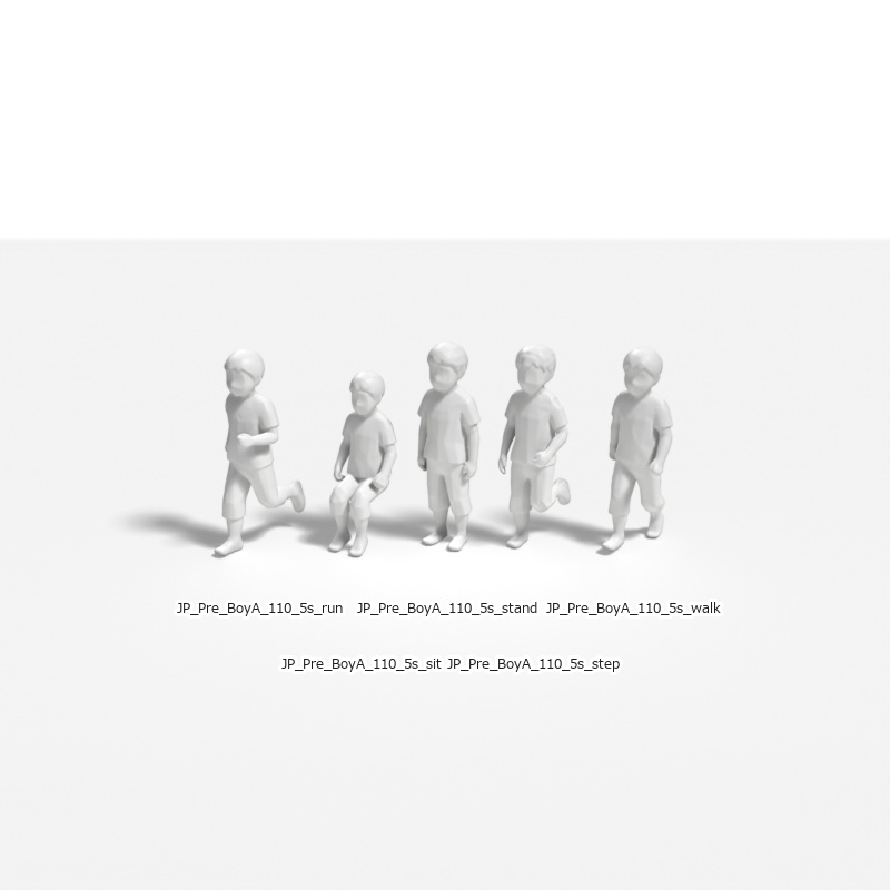 建築模型用 添景3Dデータ(1/50):未就学男児A(5ポーズセット) 1/50 Scale 3D Staffage Data for Architectural Scale Models: Preschool Boy A (Set of 5 Poses)