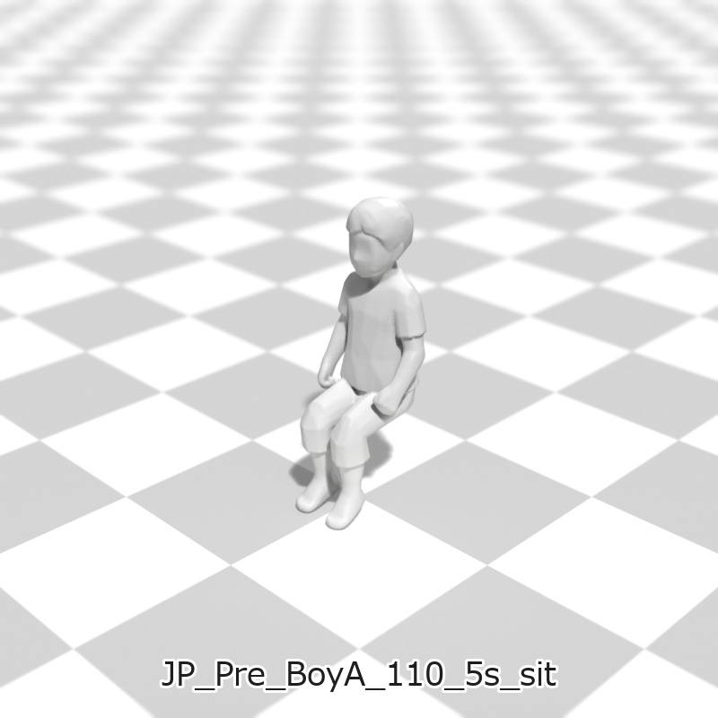 建築模型用 添景3Dデータ(1/50):未就学男児A(5ポーズセット) 1/50 Scale 3D Staffage Data for Architectural Scale Models: Preschool Boy A (Set of 5 Poses)