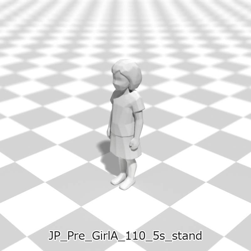 建築模型用 添景3Dデータ(1/50):未就学女児A(5ポーズセット) 1/50 Scale 3D Staffage Data for Architectural Scale Models: Preschool Girl A (Set of 5 Poses)