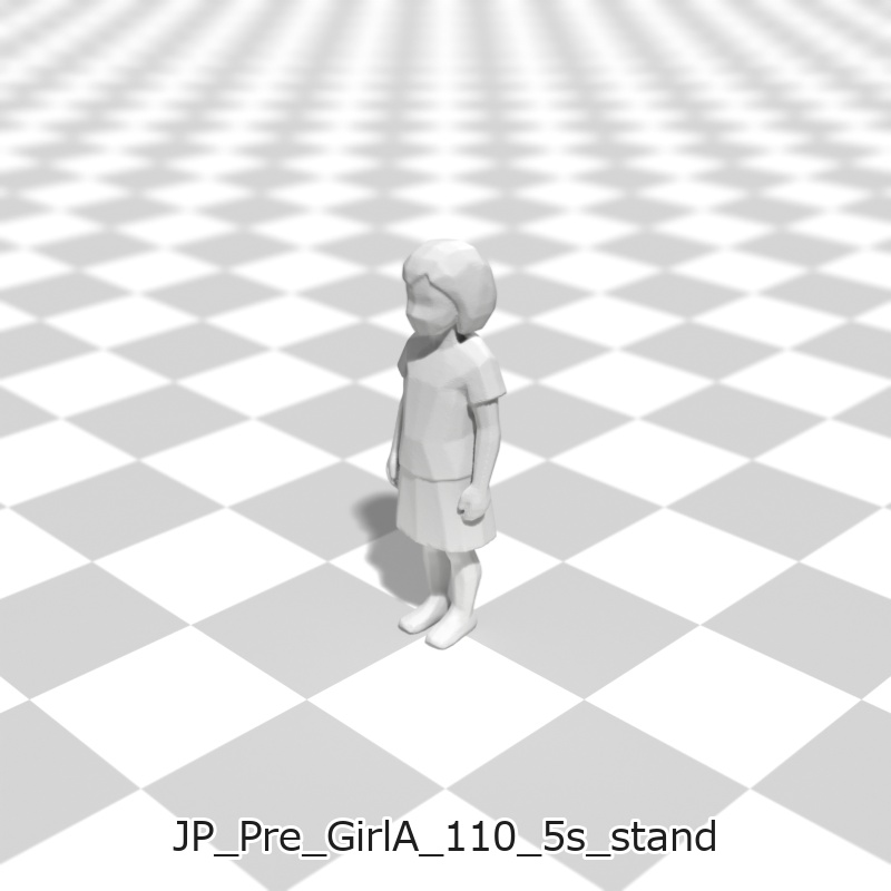 建築模型用 添景3Dデータ(1/50):未就学女児A(5ポーズセット) 1/50 Scale 3D Staffage Data for Architectural Scale Models: Preschool Girl A (Set of 5 Poses)