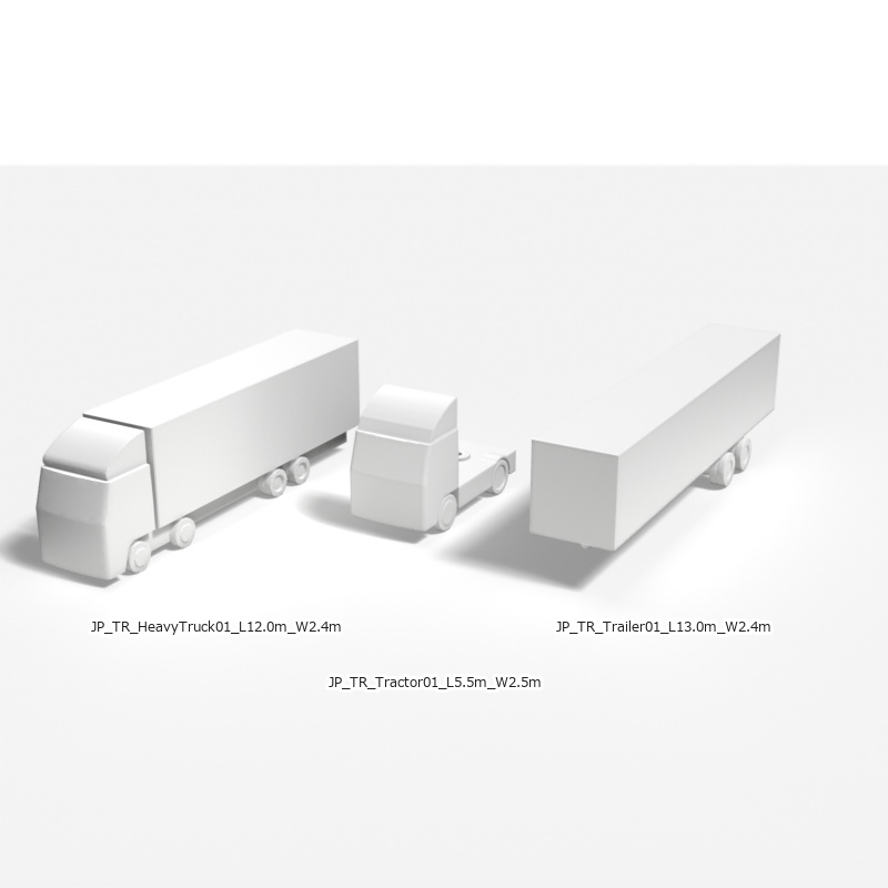建築模型用 添景3Dデータ：物流トラック3台セット（Pack 02） 3D Staffage Data for Architectural Scale Models: Logistics Trucks 3-Piece Set (Pack 02)