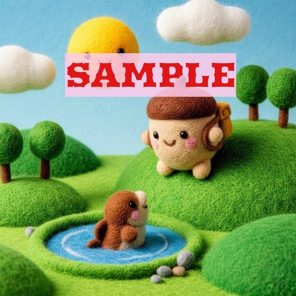 羊毛アート風に描いた童謡『どんぐりコロコロ』の世界