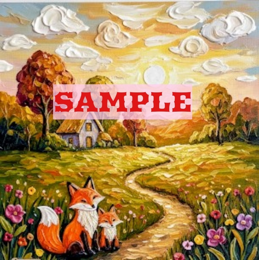 夕暮れ時のキツネの親子のイラスト