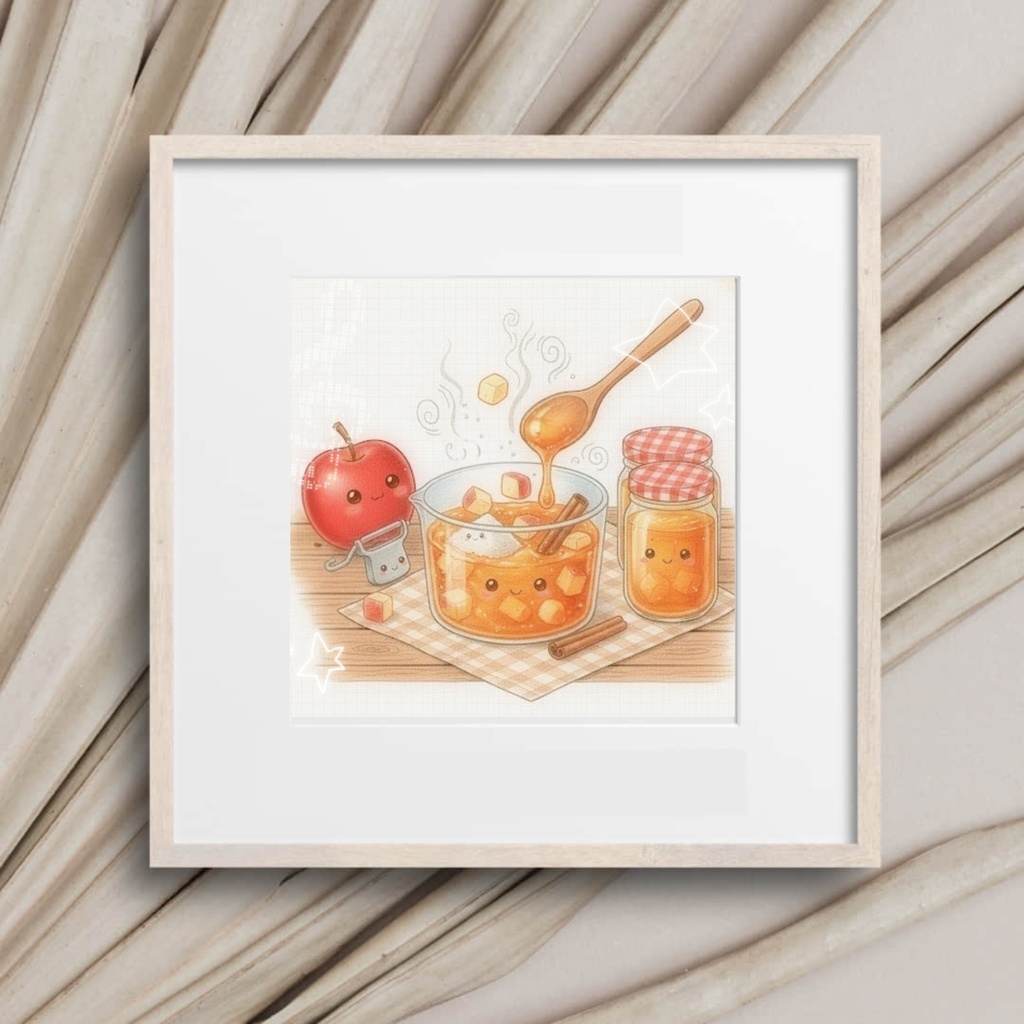 りんごジャム、調理中のイラスト