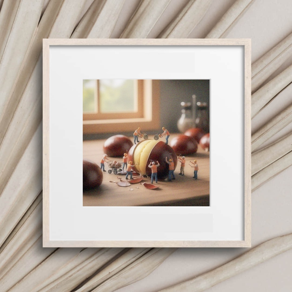 栗の皮を剥くミニチュア作業員