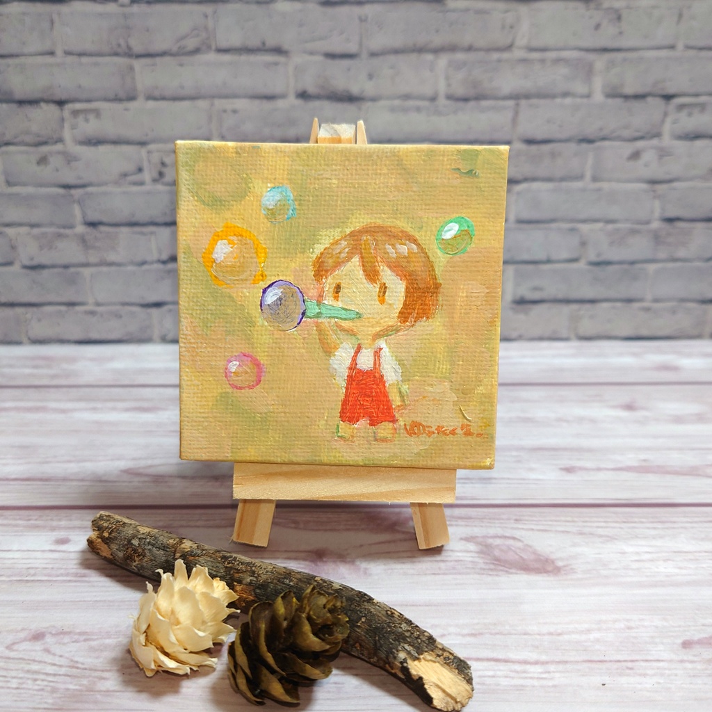 ミニ原画「しゃぼん玉」イーゼル付き