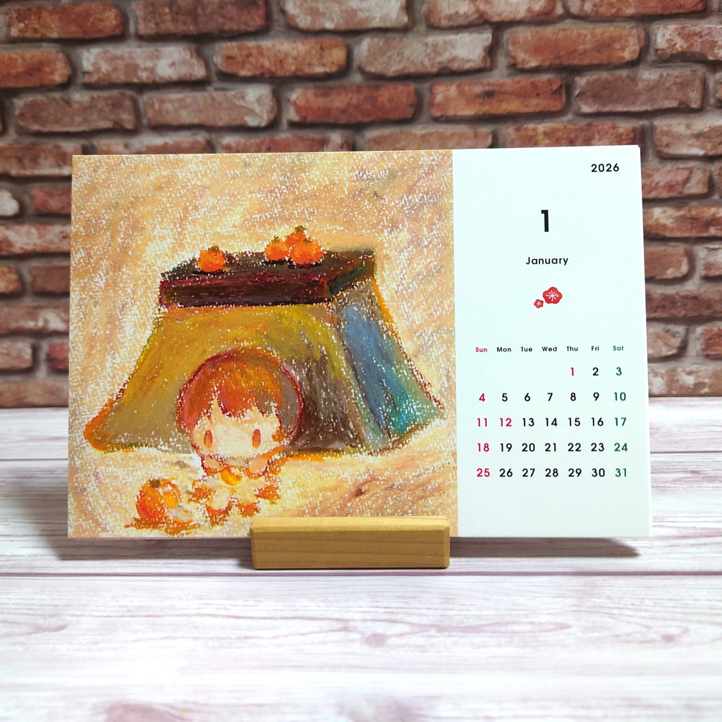 2026卓上カレンダー（木製スタンド付き・ハガキサイズ）
