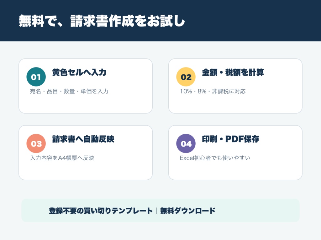 【無料】シンプル請求書 Excelテンプレート|税率別自動計算・PDF保存対応