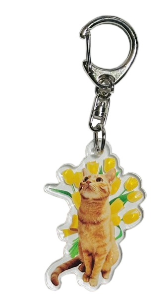 ねこねこ　アクリルキーホルダー　お花と猫