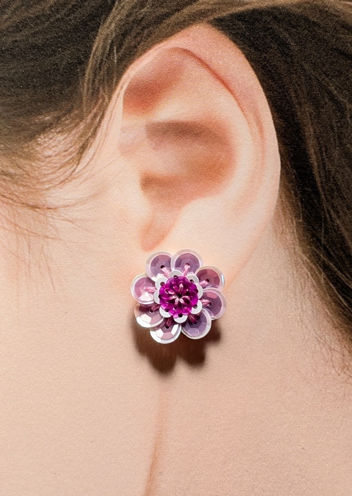 スパンコールフラワーピアス ピンク