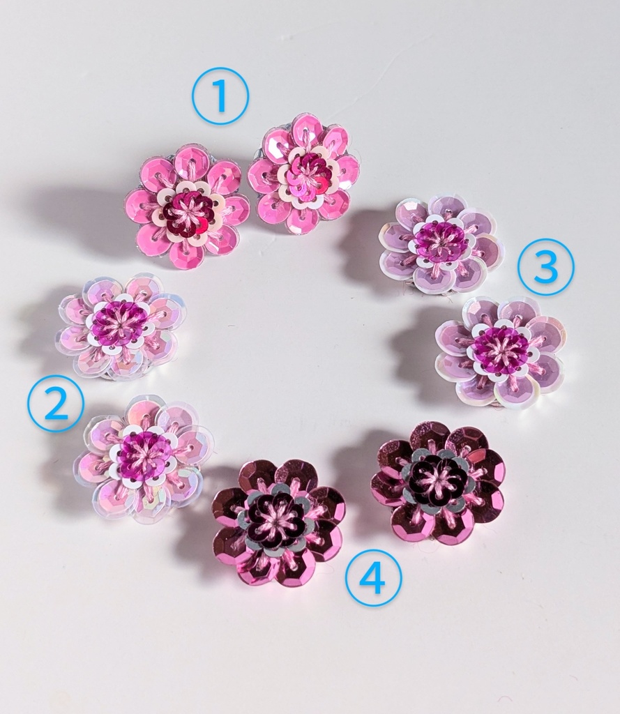スパンコールフラワーピアス ピンク