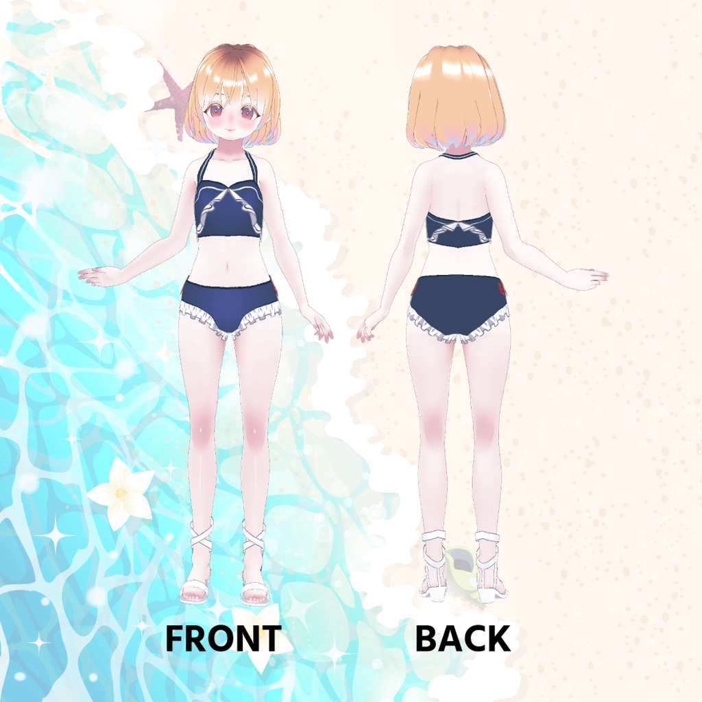 【vroid】紺色水着セット