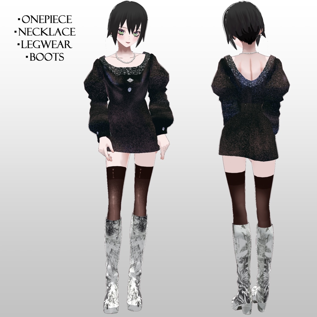 【vroid】ベルベットワンピースセット