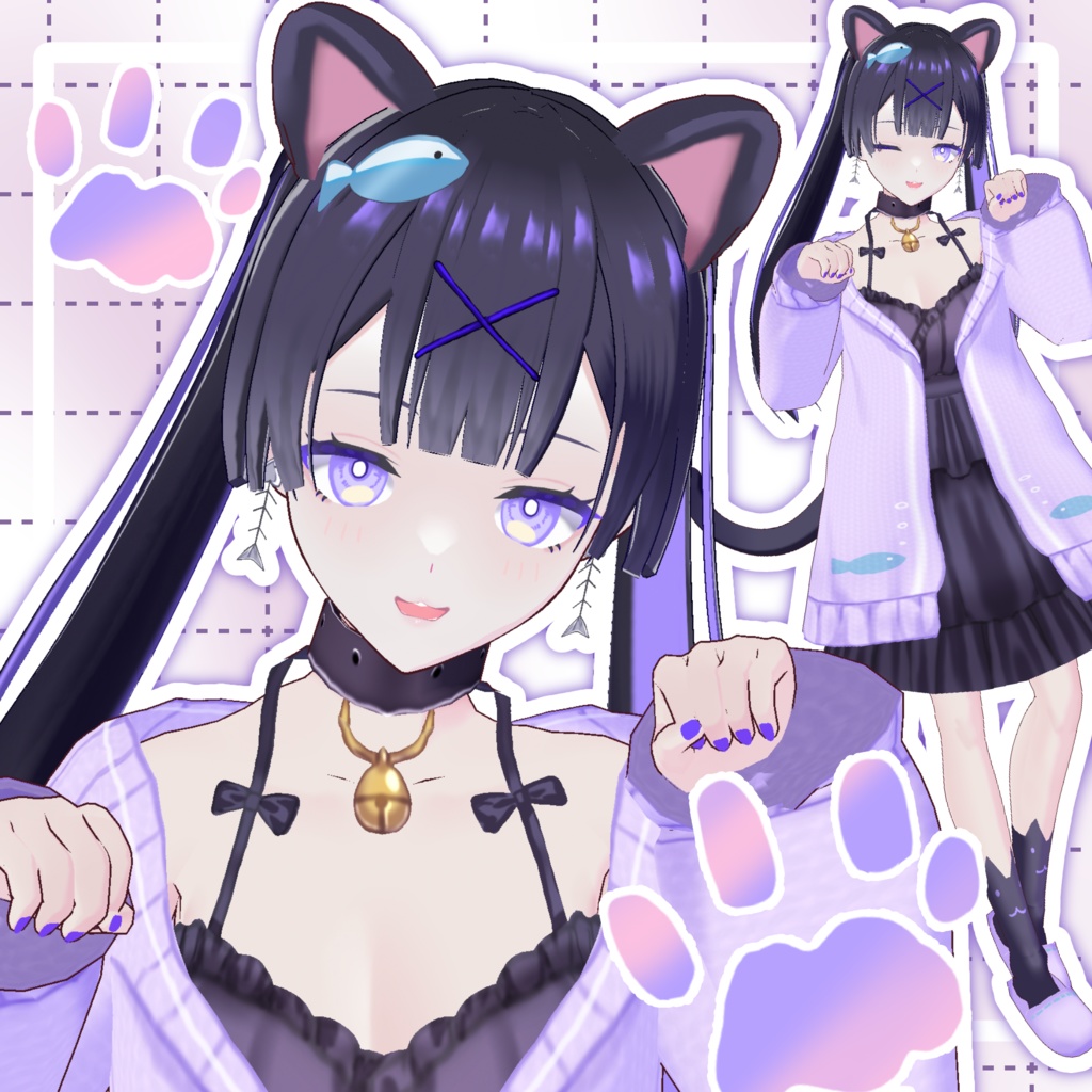 【1点もの】オリジナル3Dモデル「黒猫モチーフの女の子」【vroid】