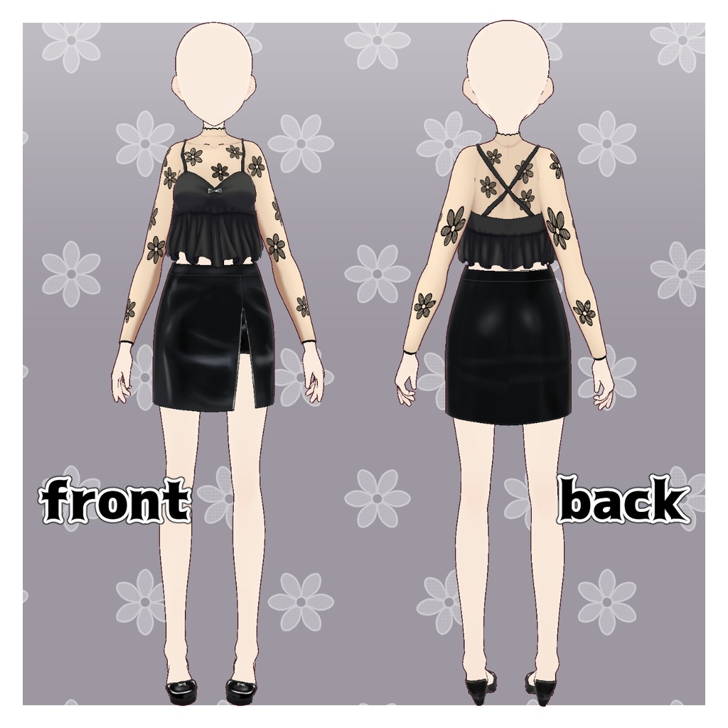 【Vroid】ビスチェ&レザースカートセット