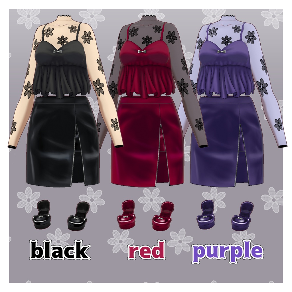 【Vroid】ビスチェ&レザースカートセット