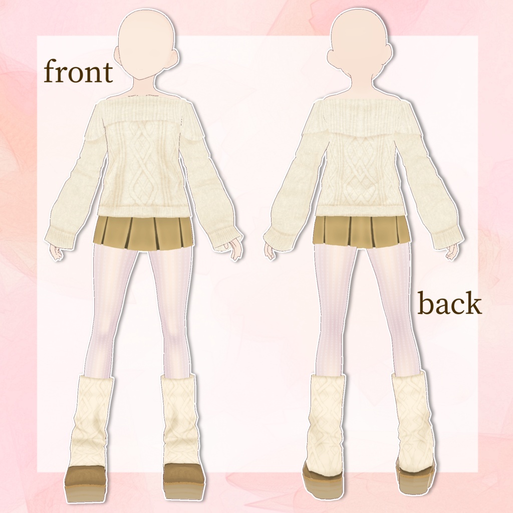 【Vroid】オフショルニットコーデ