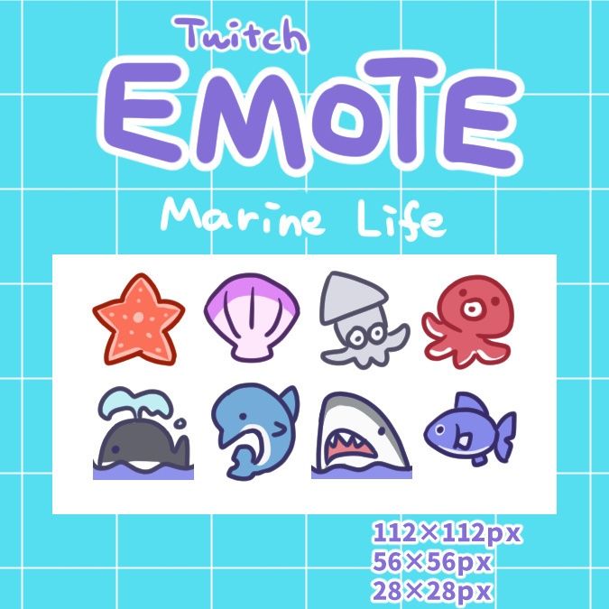 Twitch用ゆるい絵文字スタンプ・海の生き物編