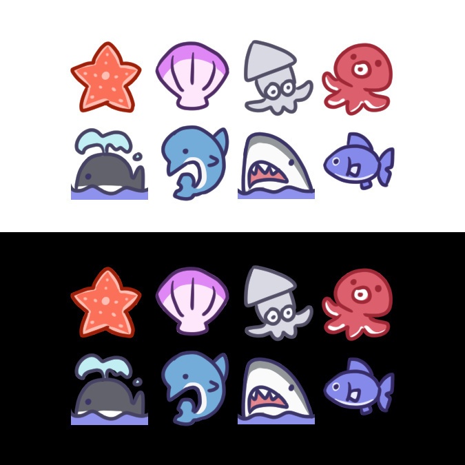 Twitch用ゆるい絵文字スタンプ・海の生き物編