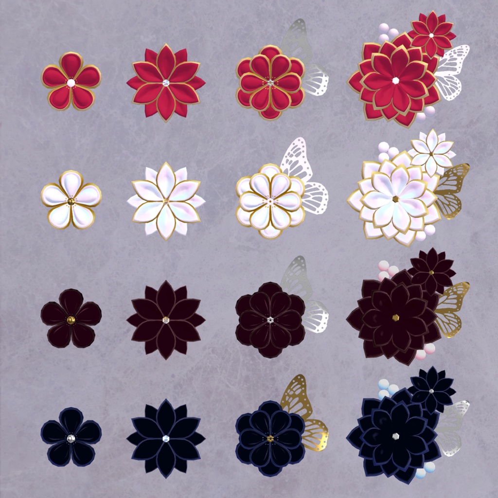 【3Dモデル】モダンつまみ細工アクセサリー Modern Tsumami Kanzashi