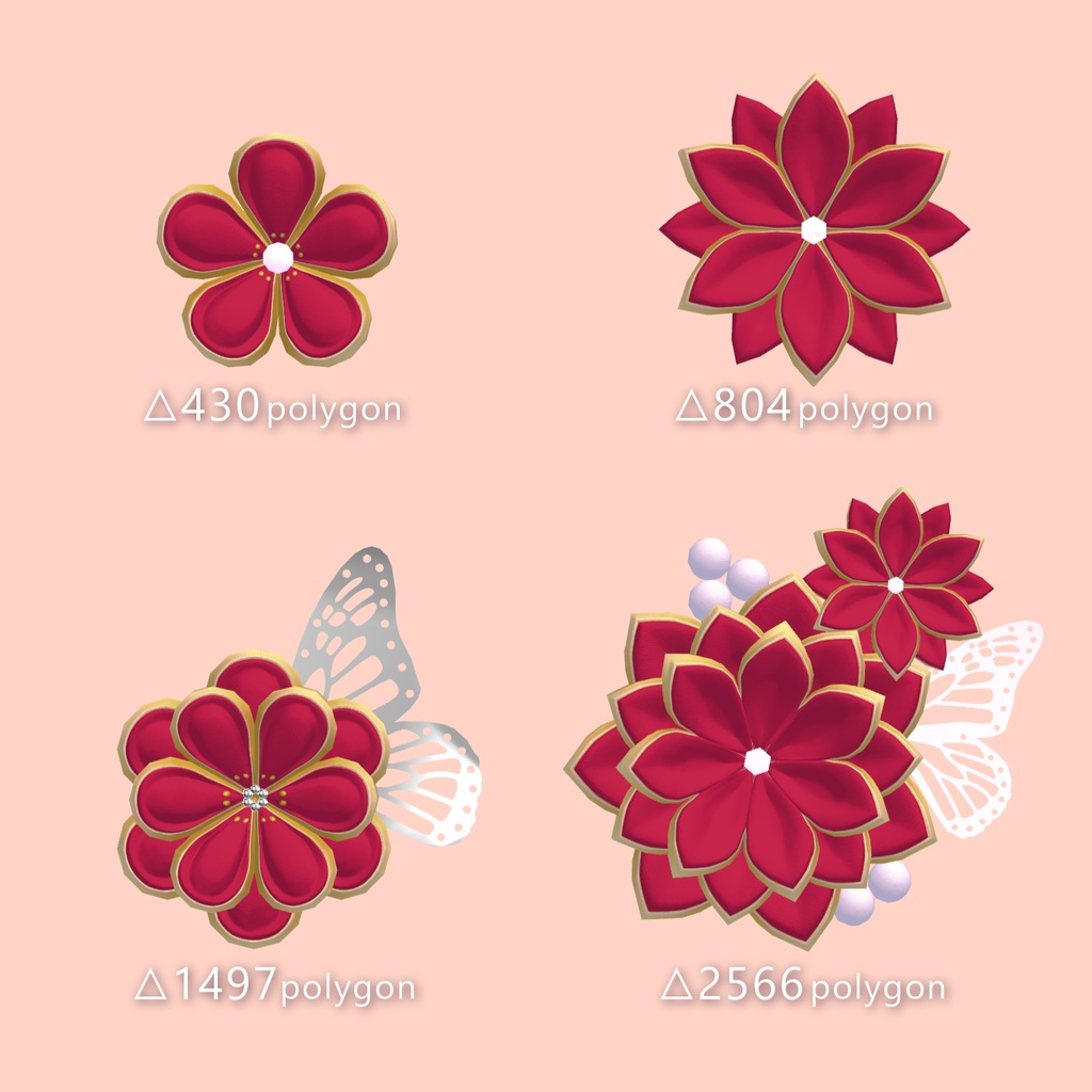 【3Dモデル】モダンつまみ細工アクセサリー Modern Tsumami Kanzashi