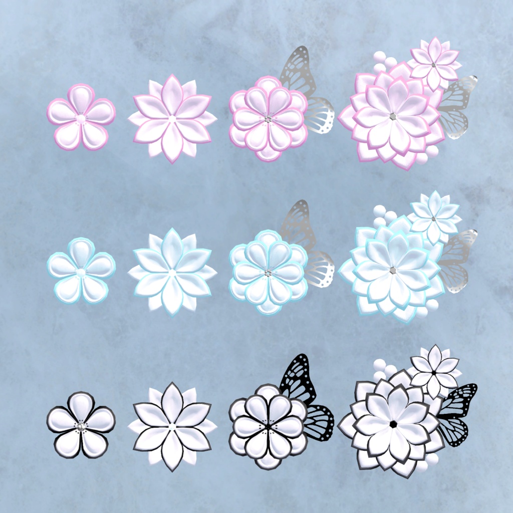 【3Dモデル】モダンつまみ細工アクセサリー Modern Tsumami Kanzashi