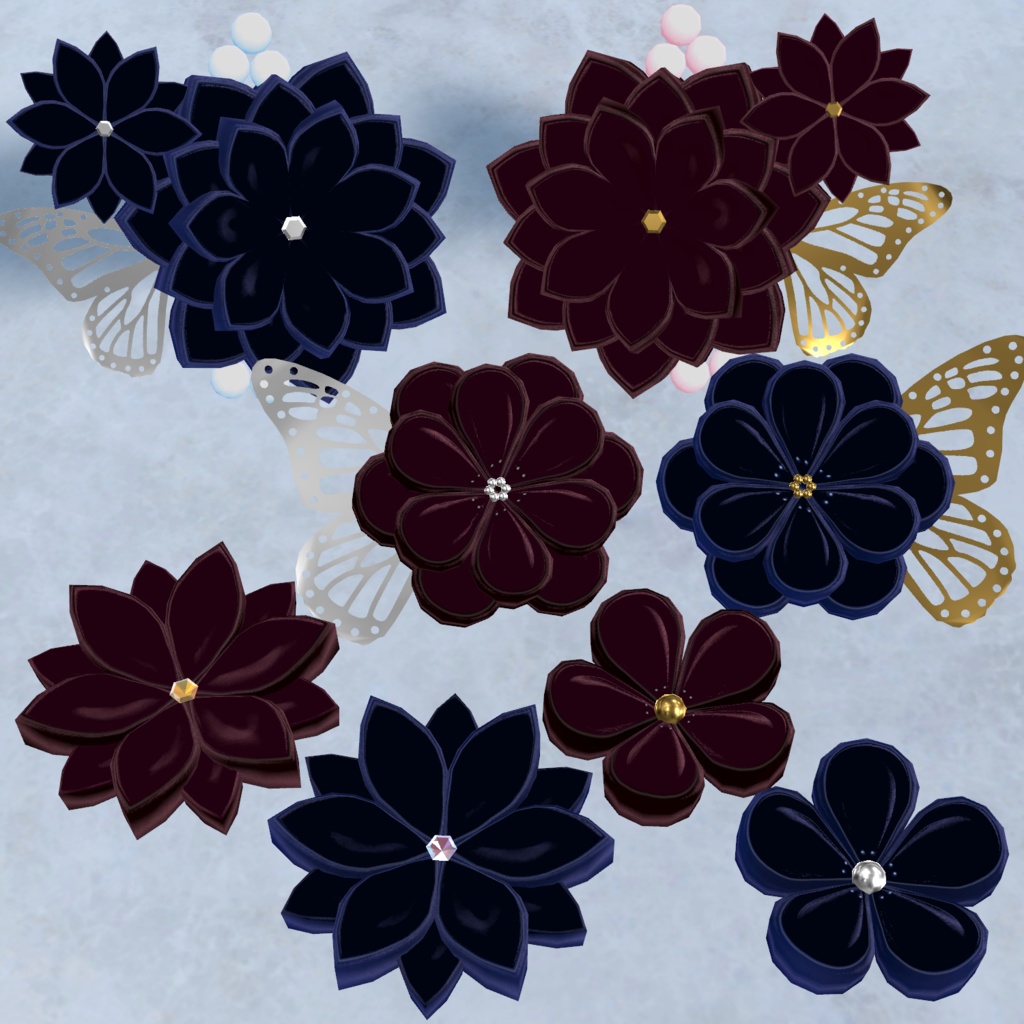 【3Dモデル】モダンつまみ細工アクセサリー Modern Tsumami Kanzashi