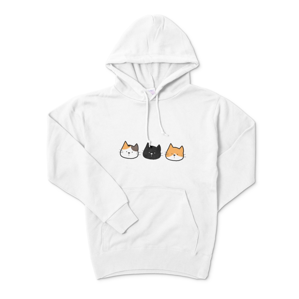 猫パーカー(ミケ、クロ、ハチワレ)[白]