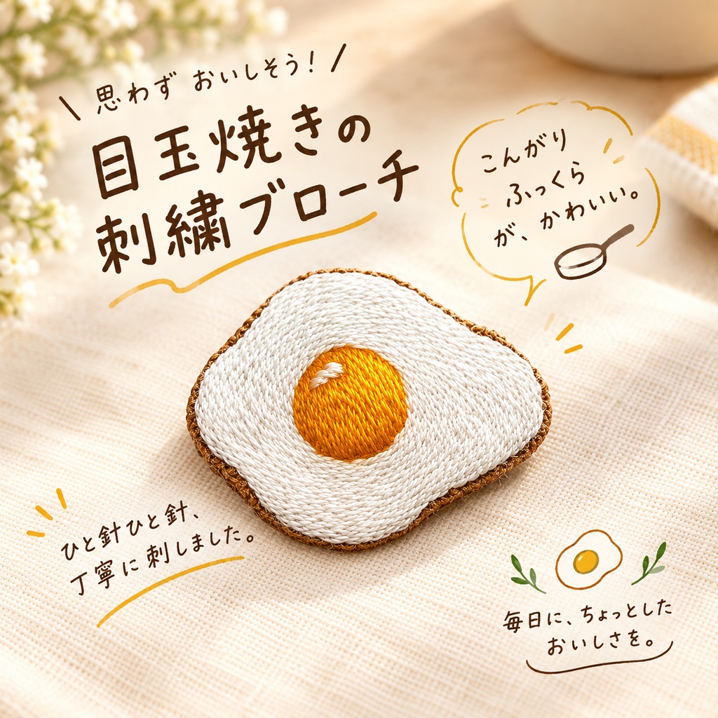 刺繍ブローチ　目玉焼きA