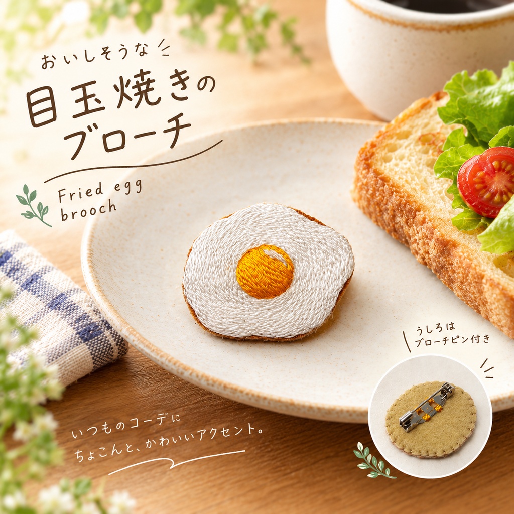 刺繍ブローチ　目玉焼きＢ