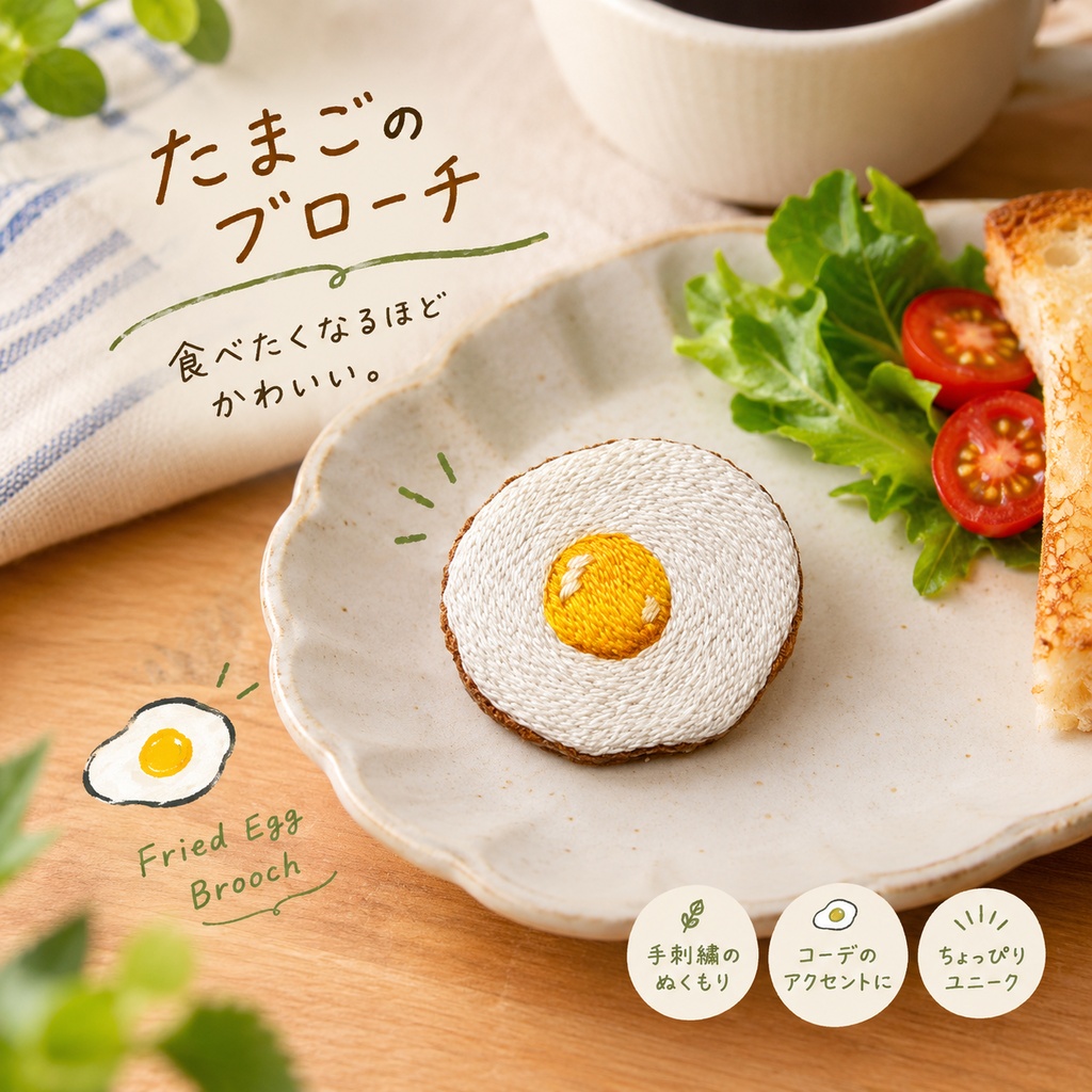 刺繍ブローチ　目玉焼きＣ