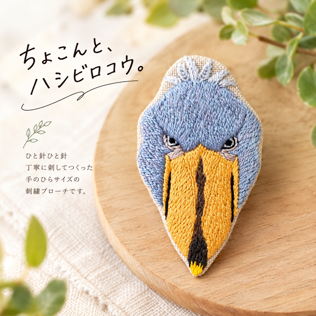 ハシビロコウ　刺繍ブローチ653