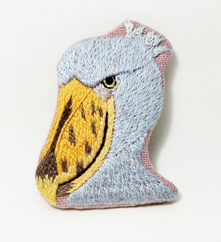 ハシビロコウ 刺繍ブローチ655
