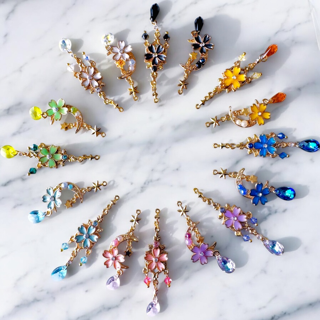 桜乙女★月と桜のクリスタルガラスピアス/イヤリング(ホワイト)