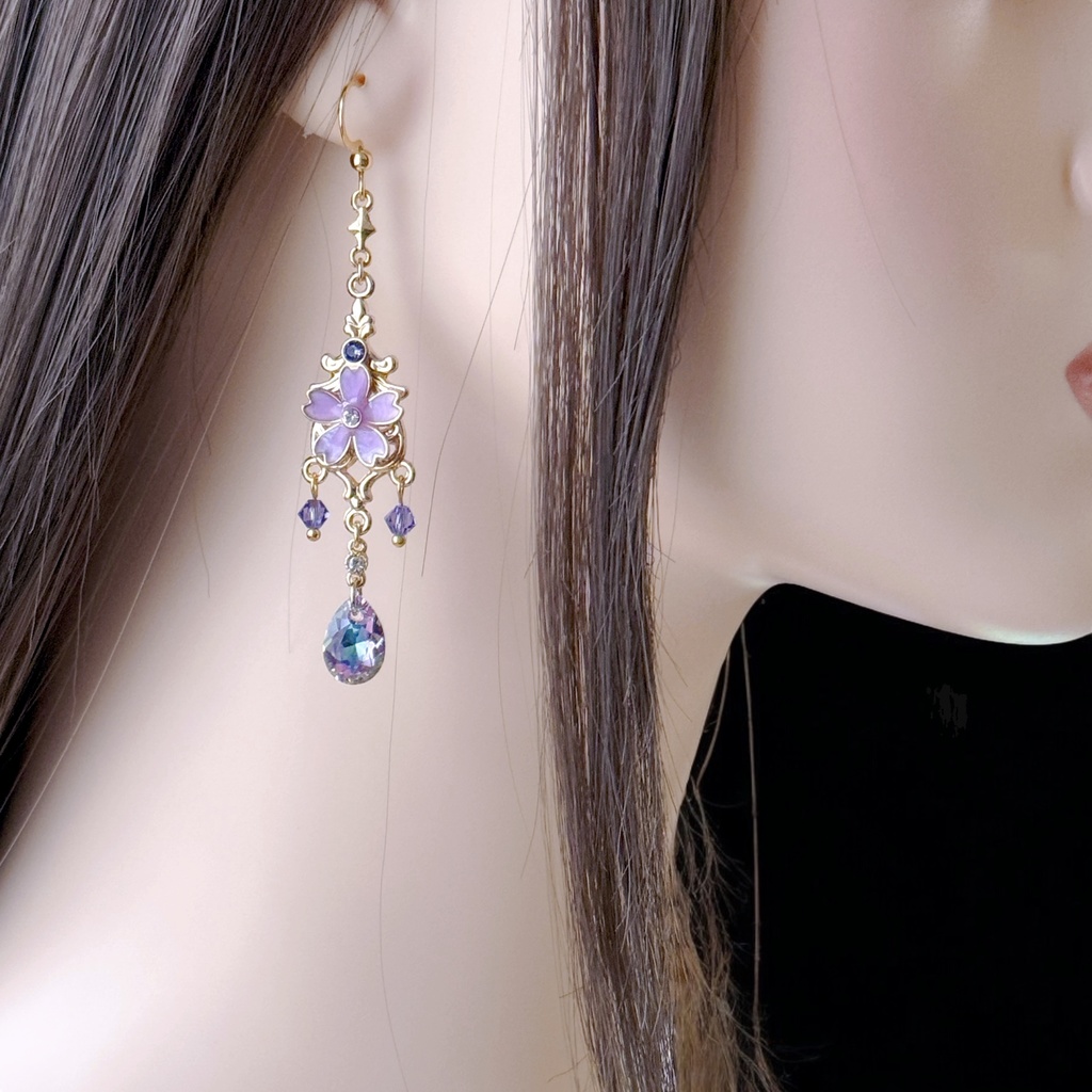 桜乙女★月と桜のクリスタルガラスピアス/イヤリング( ペールパープル)