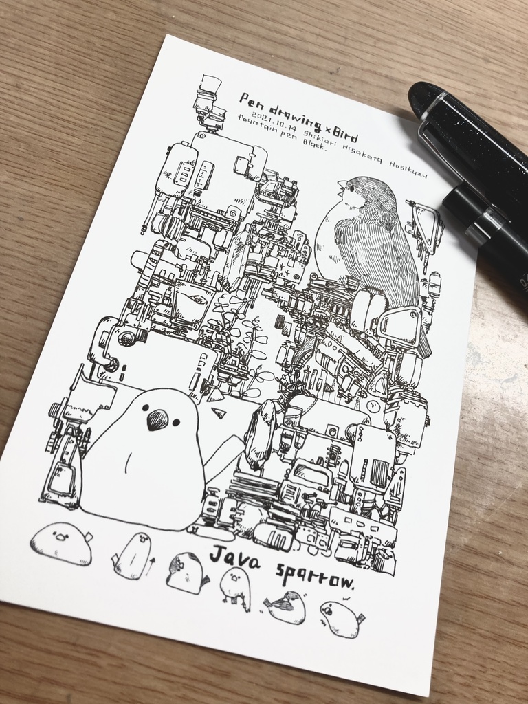 文鳥 スチームパンク 胡桃 ペン画 Booth