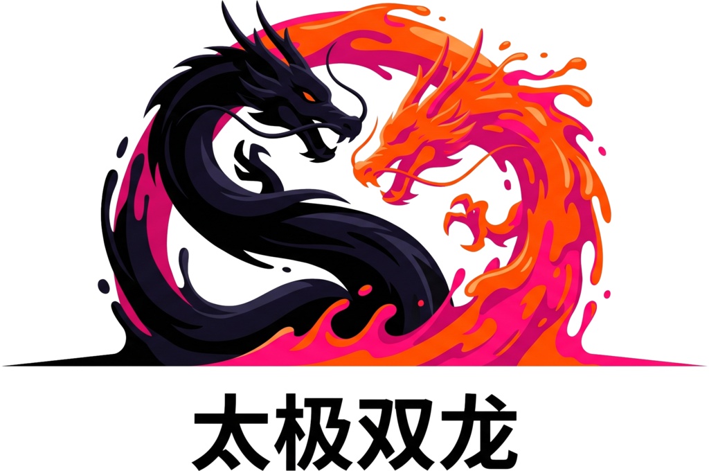 Yin Yang Twin Dragons - Mystic Martial Arts - Eastern Mythical Fire and Shadow Dragon T-Shirt