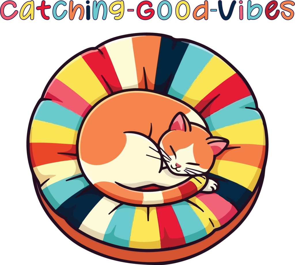 Catching Good Vibes Cute Cat Lover Colorful Rainbow Cushion Sleeping Kitten Kawaii Aesthetic Pet Owner Gift